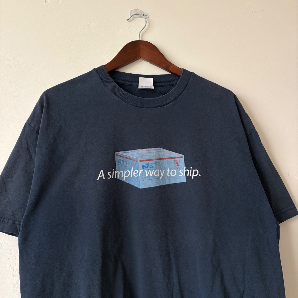 Vintage USPS Priority Mail T-Shirt Mens XL Murina Made in USA Navy Blue Graphic
